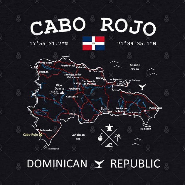 Cabo Rojo Dominican Republic Flag Travel Map Coordinates Roads Rivers and Oceans by French Salsa